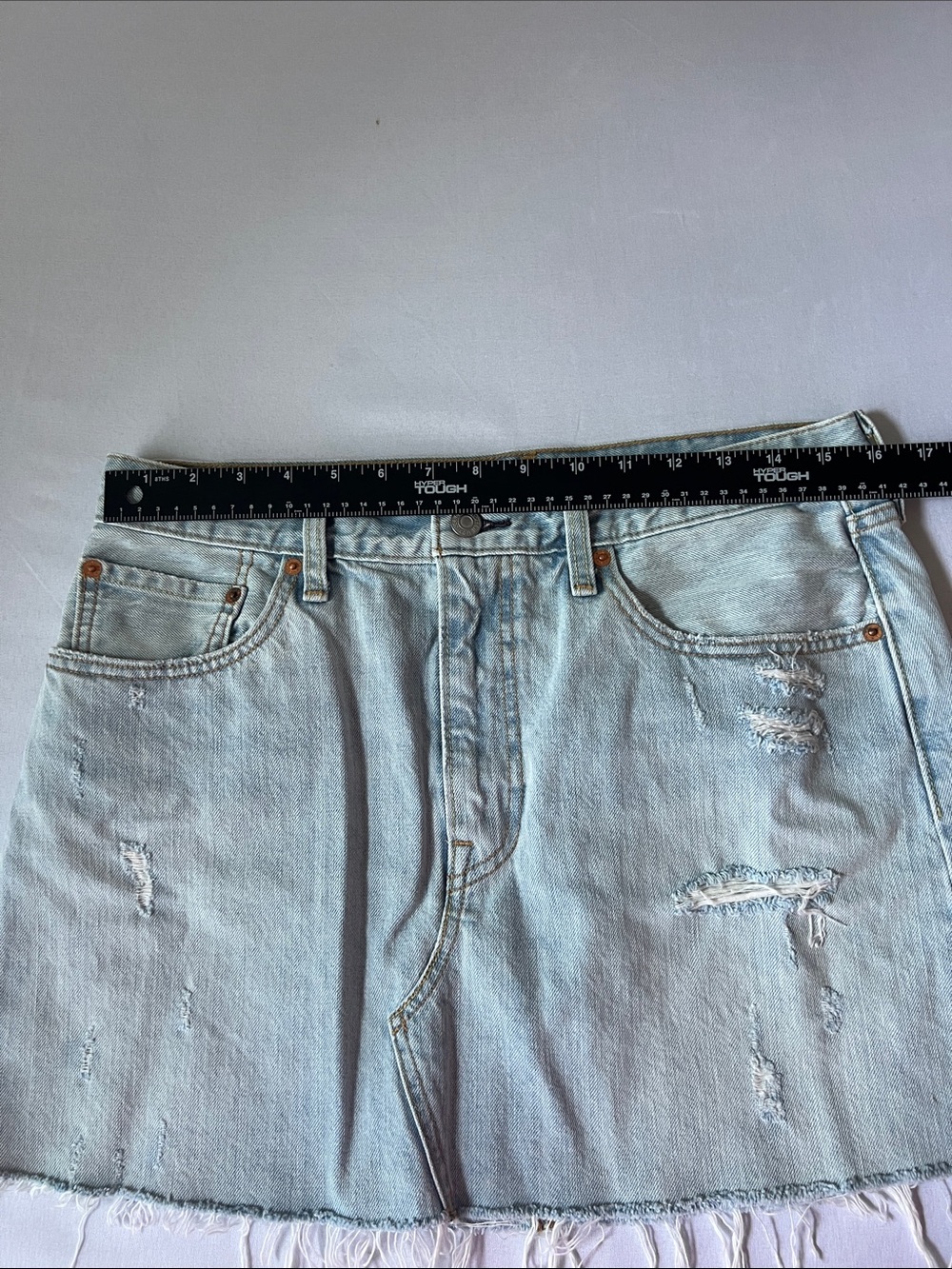 Levis Skirt Womens 31 Blue A Line Mini Light Wash Distressed Zip Fly Denim - Picture 9 of 11